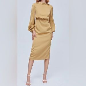 MOTF Khaki fitted ballon sleeve sz Large without belt  vintage style dress NWT.